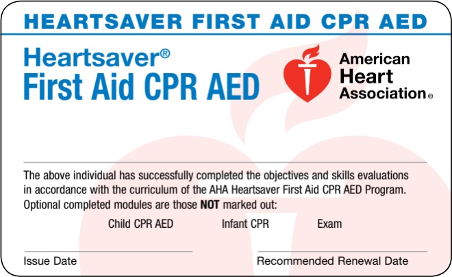 Heartsaver First Aid Cpr Aed Card