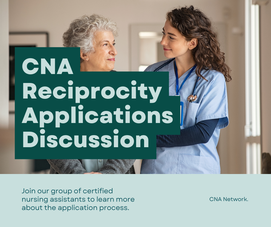 A group of certified nursing assistants discussing CNA reciprocity applications